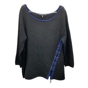 White House Black Market Contrast Lace Up Hem Pullover Sweater Top Womens Size L